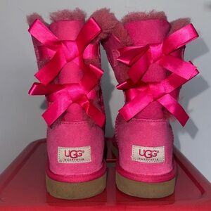Ugg Australia Bailey Bow Pink Girls /women US Size 5 Boots F10012D Sheepskin